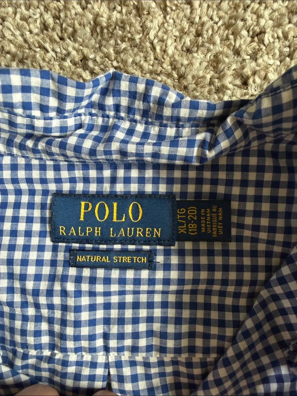 Polo Ralph Lauren Boys XL Long Sleeve Blue & White Gingham Button Down Shirt